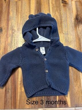 Carter's Navy Hooded Knit Baby Cardigan with Bear Ears